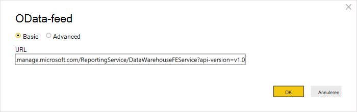 OData-feed voor de Intune Data Warehouse voor uw tenant.