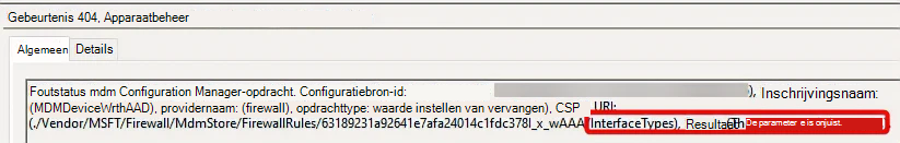 Schermafbeelding van de fout in de interfacetypen