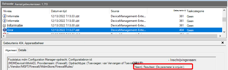 Schermafbeelding van de naamfout