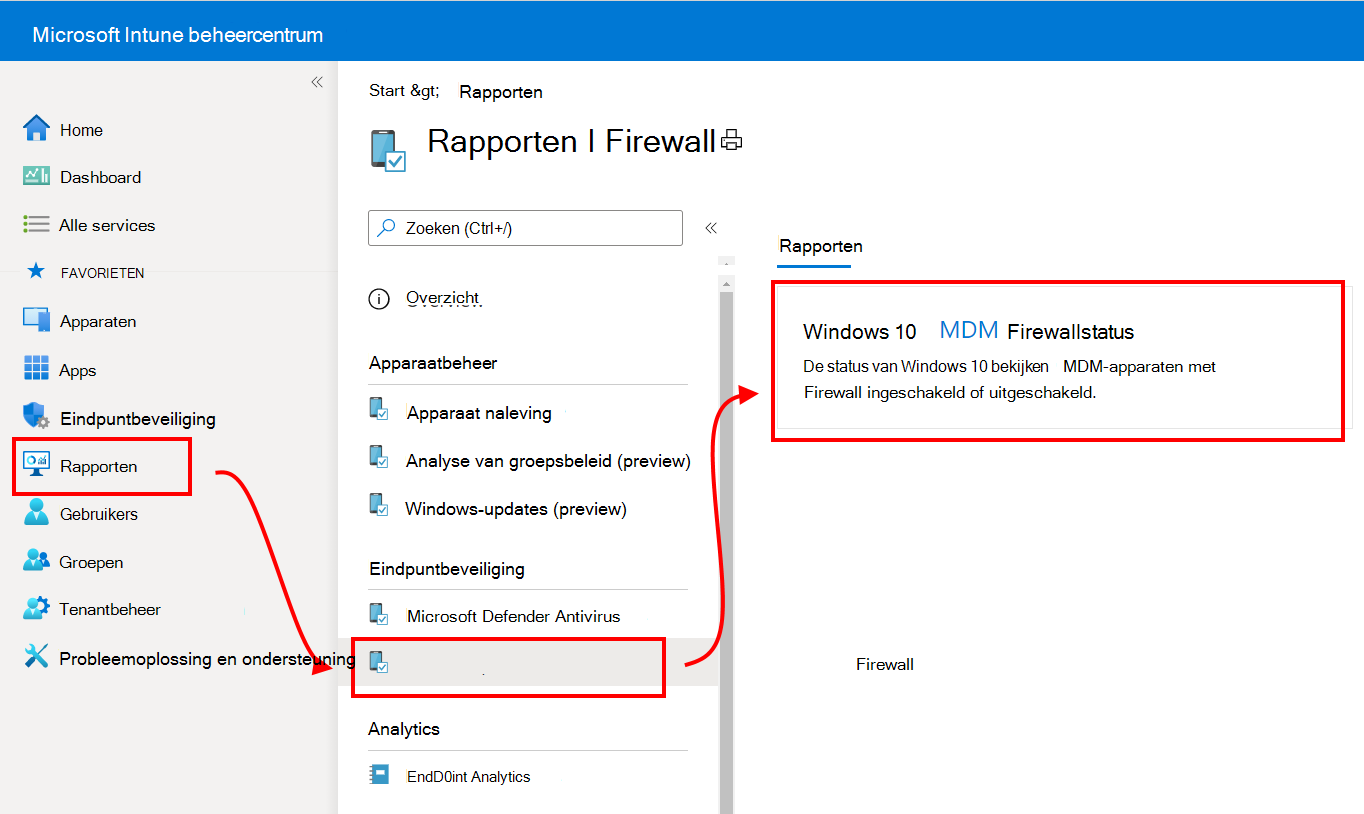 Firewallrapporten selecteren