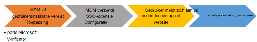 Stroomdiagram van de eindgebruiker bij het installeren van de app-extensie voor eenmalige aanmelding op iOS-/iPadOS-apparaten.