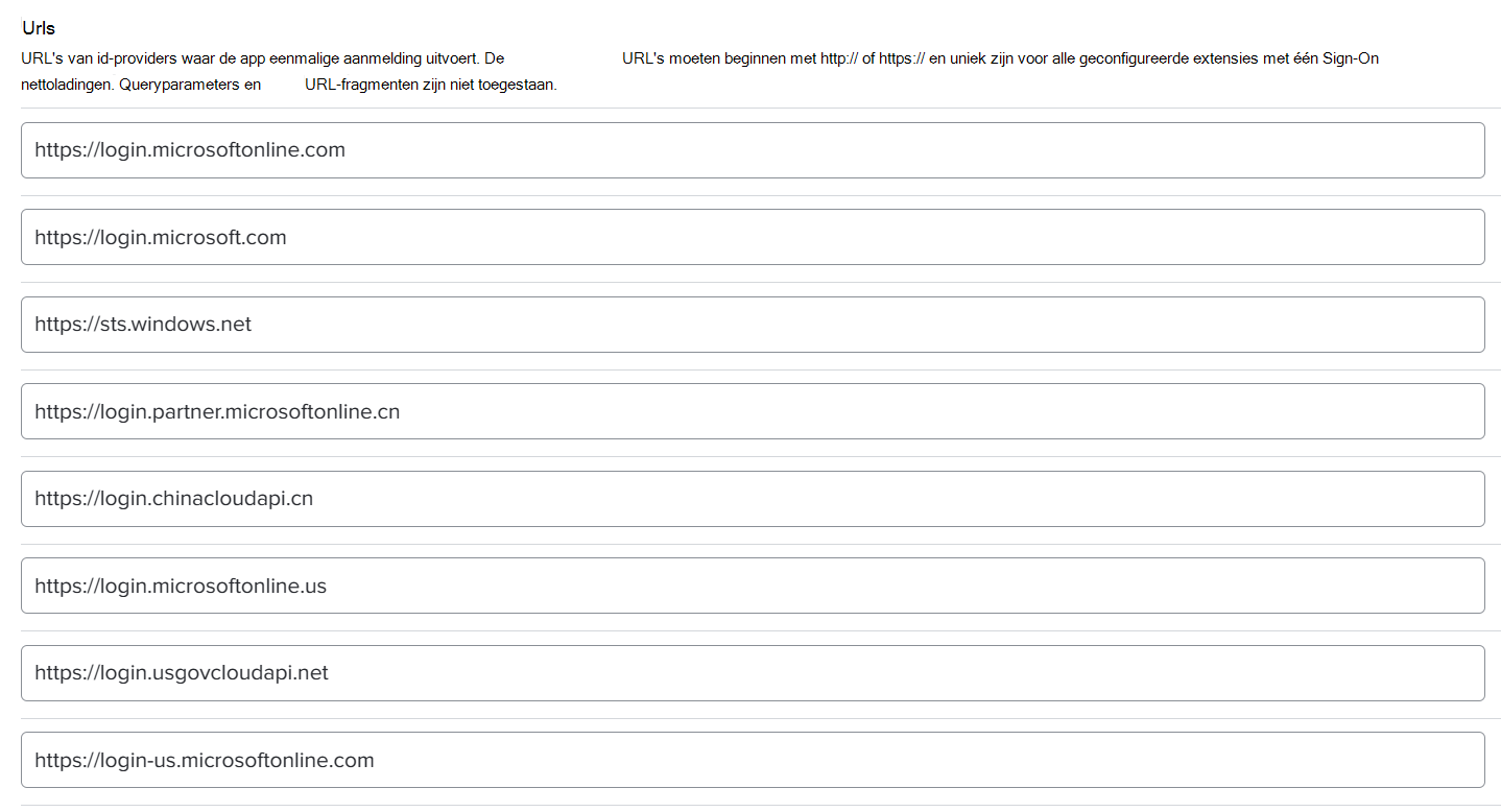 Schermopname van de Jamf Pro-portal en de SSO-URL's voor iOS-/iPadOS-apparaten.