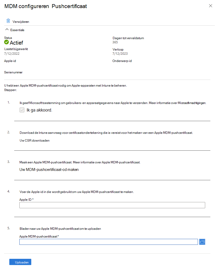 Schermopname van het scherm MDM-pushcertificaat configureren met MDM Push niet ingesteld.