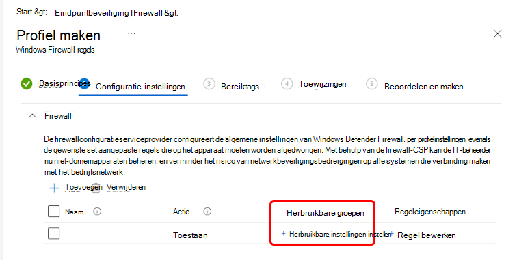 Schermafbeelding van de werkstroom Configuratie-instellingen voor het configureren van een groep die opnieuw kan worden gebruikt.