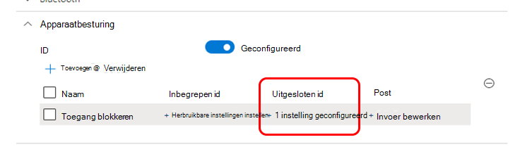 Schermafbeelding met het resultaat van het selecteren van een groep voor alleen een uitgesloten id.