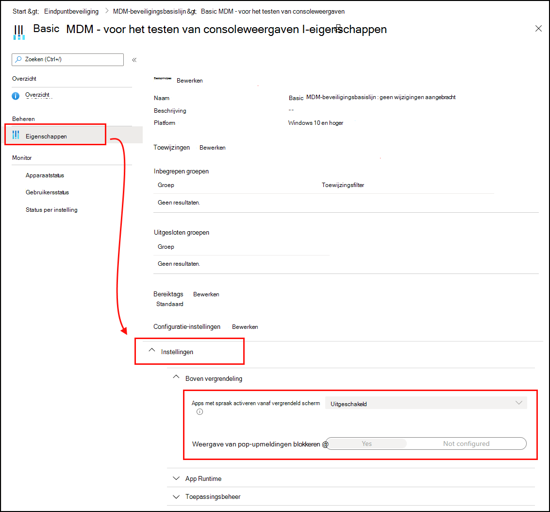 Schermafbeelding van de weergave Instellingen