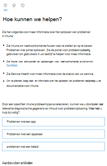 Schermopname van scenarioopties in het Intune-beheercentrum.