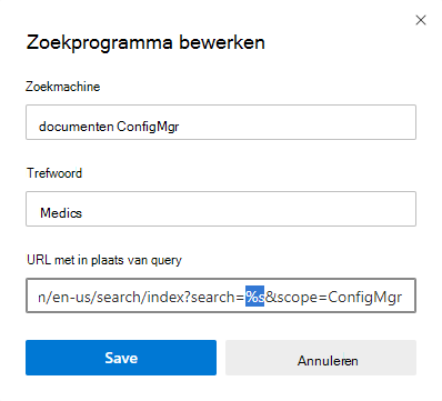 Voeg aan Microsoft Edge een aangepaste zoekmachine toe voor technische documentatie van Microsoft.