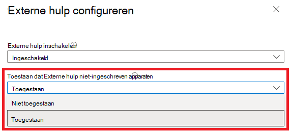 Schermopname van de optie voor het inschakelen van niet-ingeschreven apparaten
