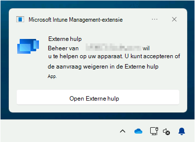 Een schermopname van de computer van de sharer met de prompt om een Externe hulp sessie te starten met behulp van de functie Extern starten.