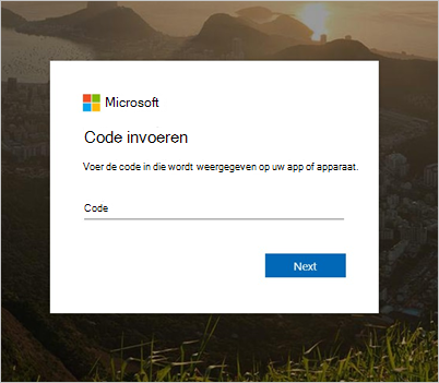 Schermopname van de prompt 'Code invoeren' van de Bedrijfsportal-website.