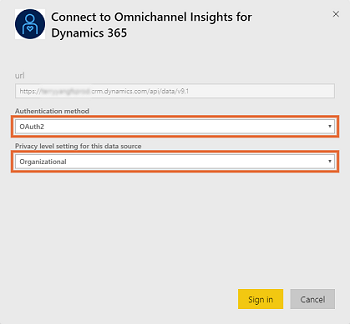 Screenshot of Enter authentication and privacy level.