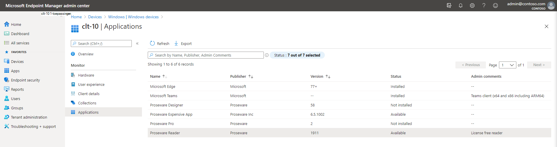 Schermopname van toepassingen in het Microsoft Endpoint Manager-beheercentrum.