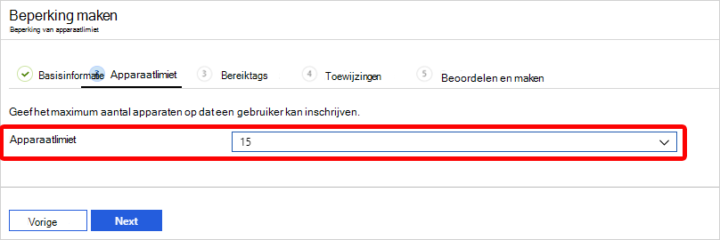Schermopname die laat zien hoe u een apparaatlimiet kiest.