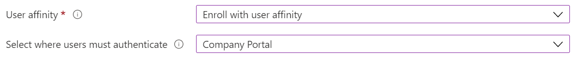 Registreer iOS-/iPadOS-apparaten in het Intune-beheercentrum en Microsoft Intune met behulp van Apple Configurator. Selecteer Inschrijven met gebruikersaffiniteit en gebruik de bedrijfsportal-app voor verificatie.