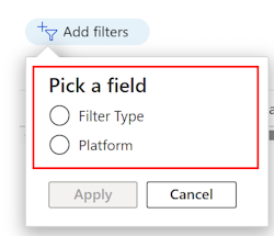 Schermopname van het filteren van de bestaande filterlijst op platform en profieltype in Microsoft Intune.