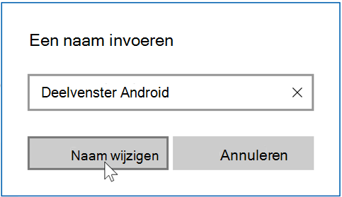 Voorbeeldschermopname van de Bedrijfsportal-app voor Windows, pagina Apparaatdetails, pop-upveld Naam wijzigen.