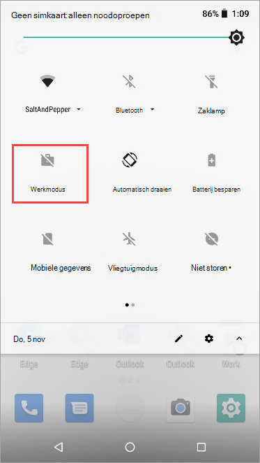 Schermopname van het pictogram voor inactieve werkmodus in de snelle instellingen van Nexus 5X.