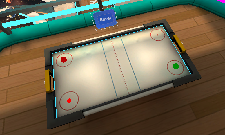 Een schermafbeelding van de airhockeytentoonstelling.