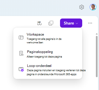 Schermopname van de optie Werkruimte delen in Loop.