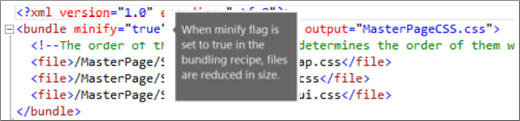 Schermopname van de minify-vlag die is ingesteld op true.
