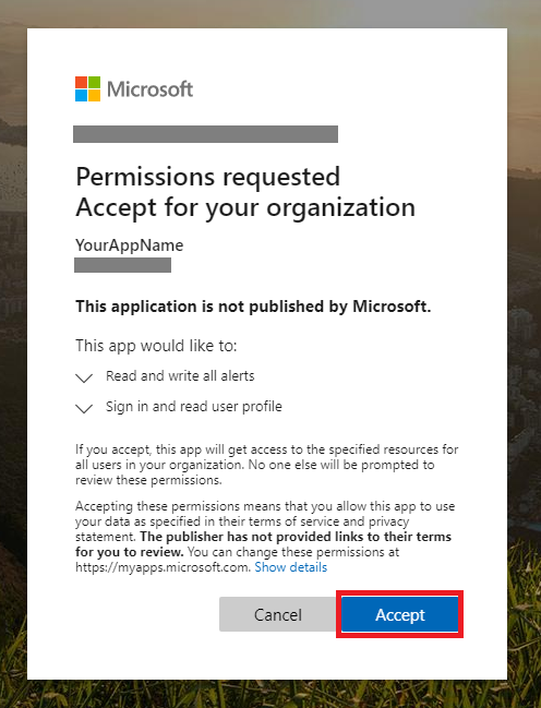 De pagina van de toestemmingstoepassing in de Microsoft Defender-portal