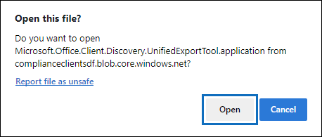 Selecteer Openen om het eDiscovery-exportprogramma te starten.