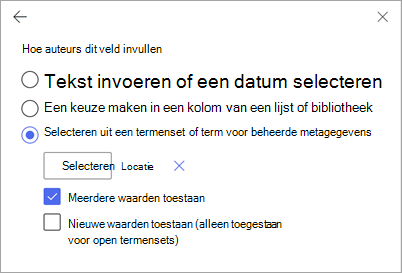 Schermopname van het deelvenster Nieuw veld met de gekoppelde termenset of term.