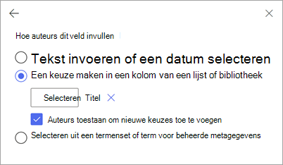 Schermopname van het deelvenster Nieuw veld met het lijstveld dat aan het veld is gekoppeld.
