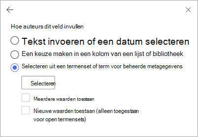 Schermopname van de sjabloonviewer met het deelvenster Nieuw veld voor invoer van een termen- of termenset.