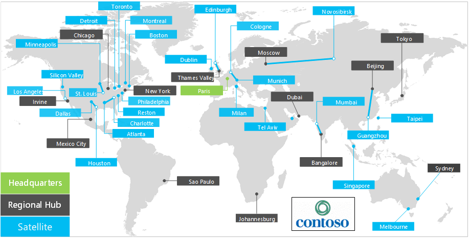Contoso-kantoren over de hele wereld.