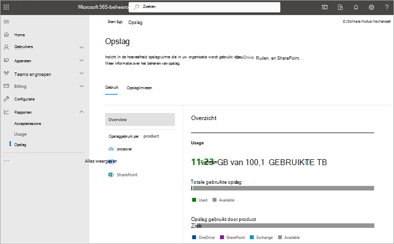 Schermopname van een voorbeeldweergave van een opslagrapport.