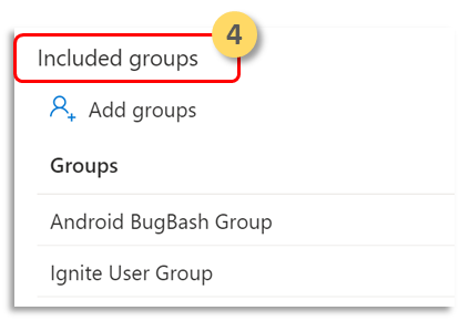 Het deelvenster Opgenomen groepen in de Microsoft Defender-portal.