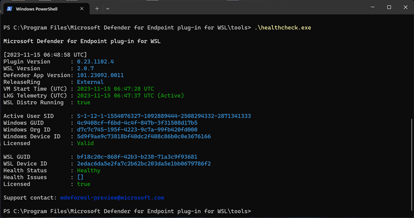 Schermopname van de status in PowerShell.