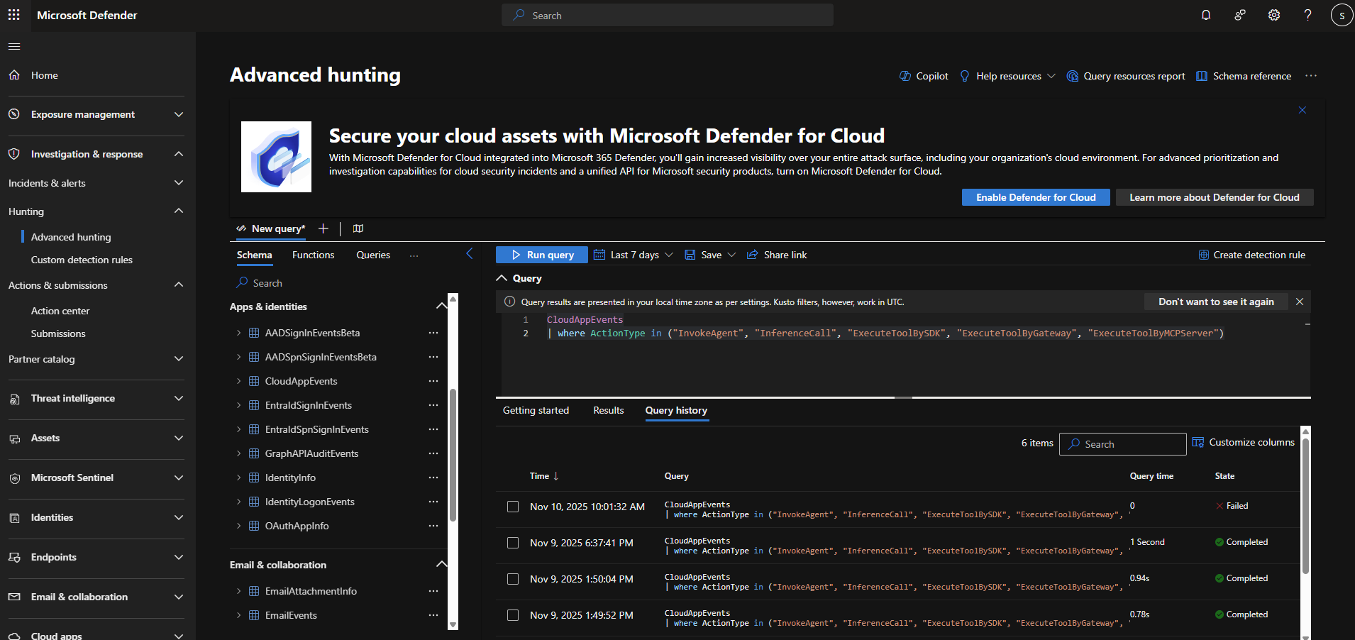 Schermopname van Microsoft Defender met opsporing van bedreigingen.