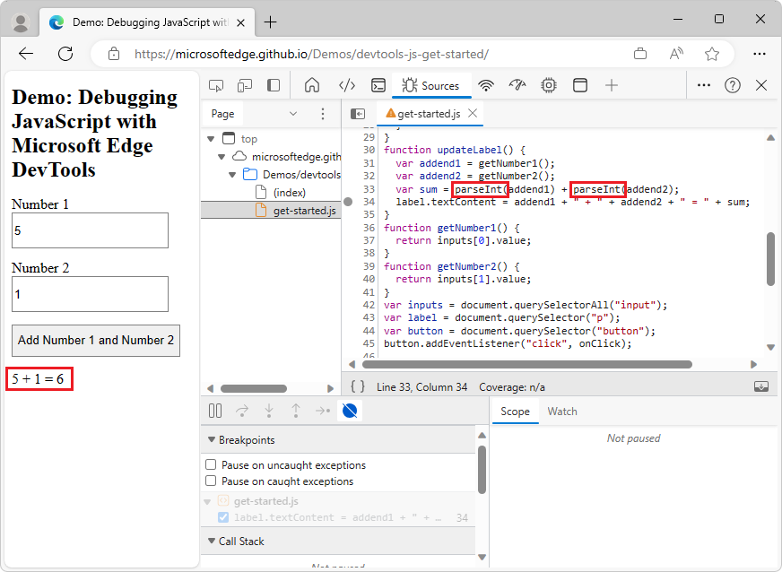Get started debugging JavaScript - Microsoft Edge Developer ...