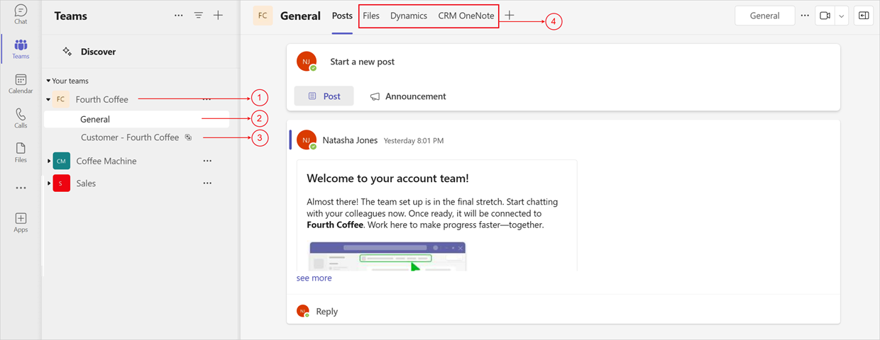 Schermopname van een accountteam in Microsoft Teams.