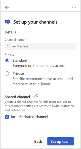 Schermopname van de stap Uw kanalen instellen in Copilot for Sales voor Outlook.