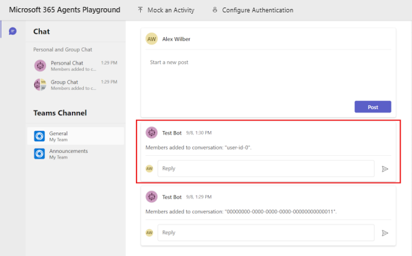 Screenshot shows the response of predefined mock activity add user.
