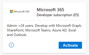 Screenshot of the Microsoft 365 developer subscription tile on the Visual Studio benefits page