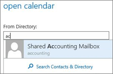 Een schermafbeelding die de bewerking laat zien om een agenda te openen met behulp van de Uit Directory-functionaliteit.