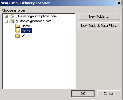 Selecteer de nieuwe e-mailberichten in Nieuwe locatie voor e-mailbezorging.
