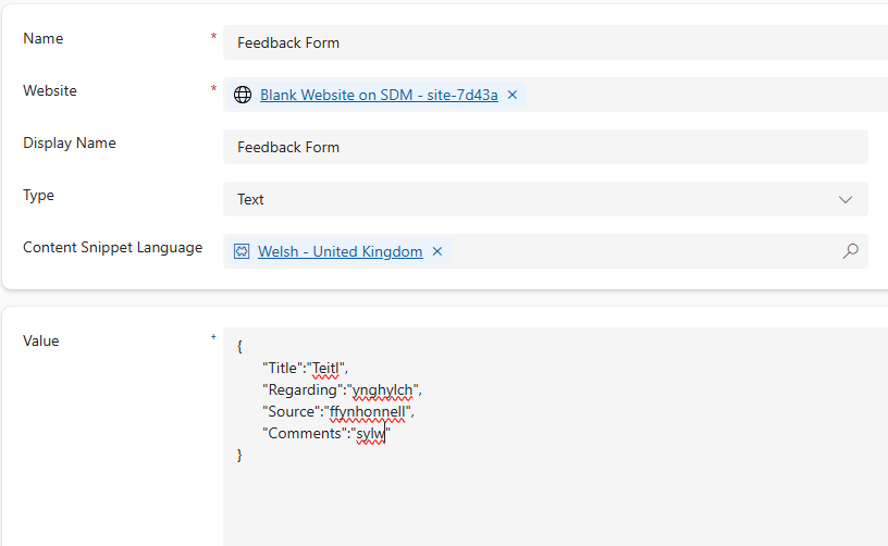 Schermopname van pagina met ingevulde details in inhoudsfragment