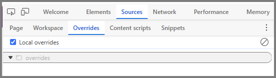 Screenshot of the Sources tool Overrides tab after an overrides folder is selected, showing Enable Local Overrides selected.