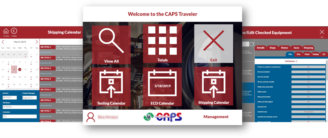 Schermopname van de kalenderweergave van de CAPS Traveler-app.