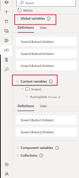 Door een algemene of contextvariabele te selecteren, gaat u naar het informatiescherm.