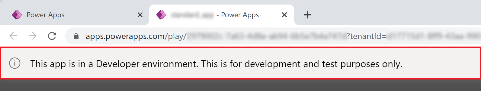 Power Apps-app-banner voor ontwikkelaarsomgeving.
