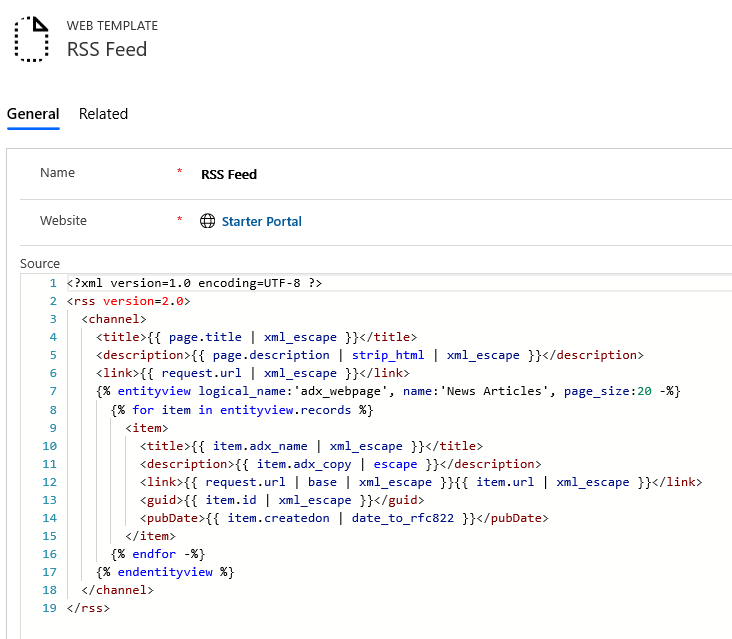 Een websjabloon voor een RSS-feed configureren Een websjabloon voor een RSS-feed configureren.