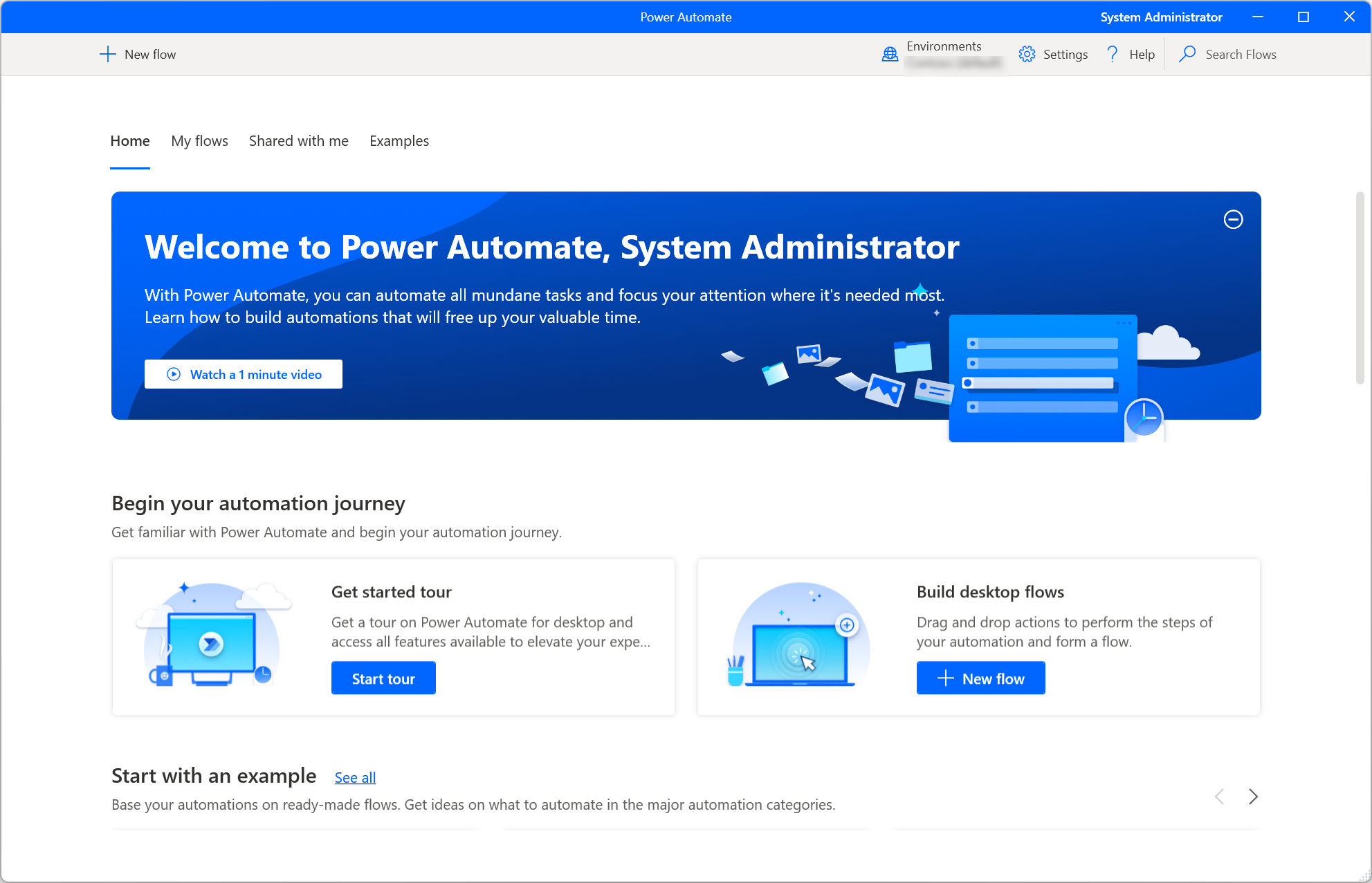 Schermopname van de console van Power Automate voor bureaublad.