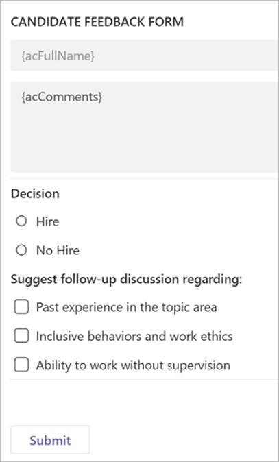 marmeren katje Meditatief Voorbeeld van feedback over kandidaten - Power Automate | Microsoft Learn